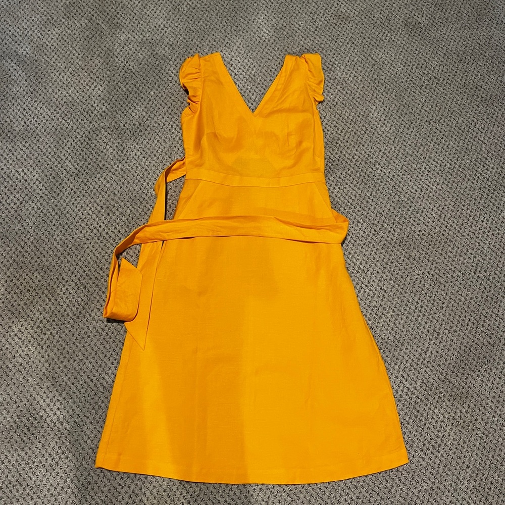 LOFT Yellow A-Line V-Neck Dress with Ruffled Sleeves